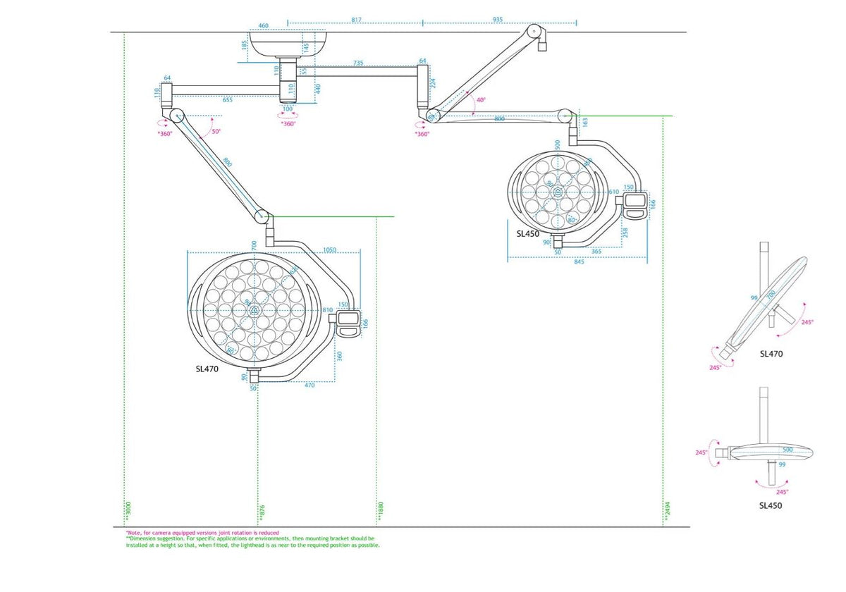 Daray - S450 &/ S470 Dual head operating theatre light 500mm/700mm