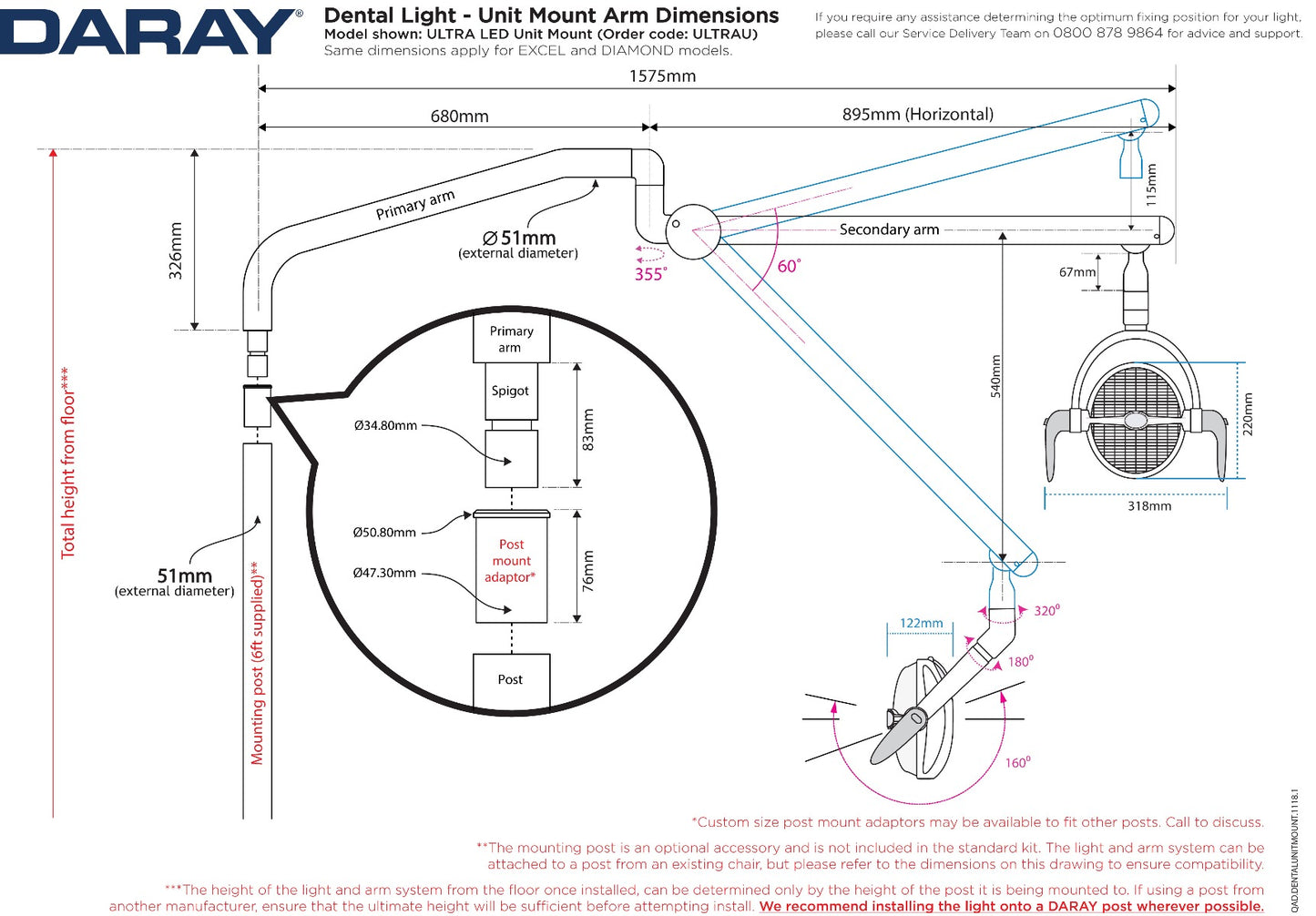 Daray - Ultra LED Dental Light - various fittings