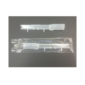 Two individually wrapped AlcoDigital EON breathalyser mouthpieces in packaging, one mouthpiece visible outside the packaging and the other inside.