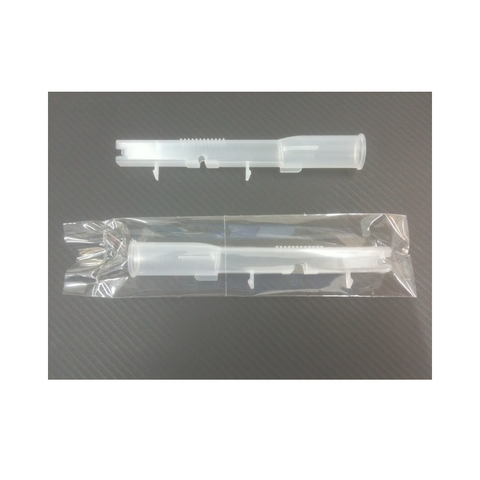 Two individually wrapped AlcoDigital EON breathalyser mouthpieces in packaging, one mouthpiece visible outside the packaging and the other inside.