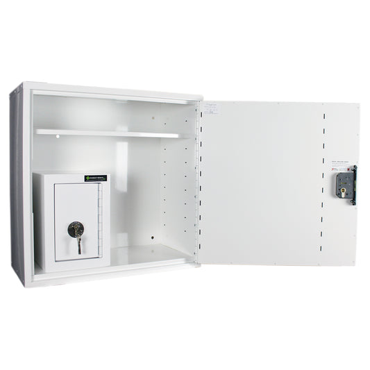 Pharmacy Medical - HECCMC200A MEDICINE / DRUGS CABINET 600 X 600 X 300mm | SINGLE DOOR, 2 FULL DEPTH SHELVES | R/H HINGE - with internal: CONTROLLED DRUGS CABINET S, M or L | 1 SHELF (Removable) | R/H HINGE
