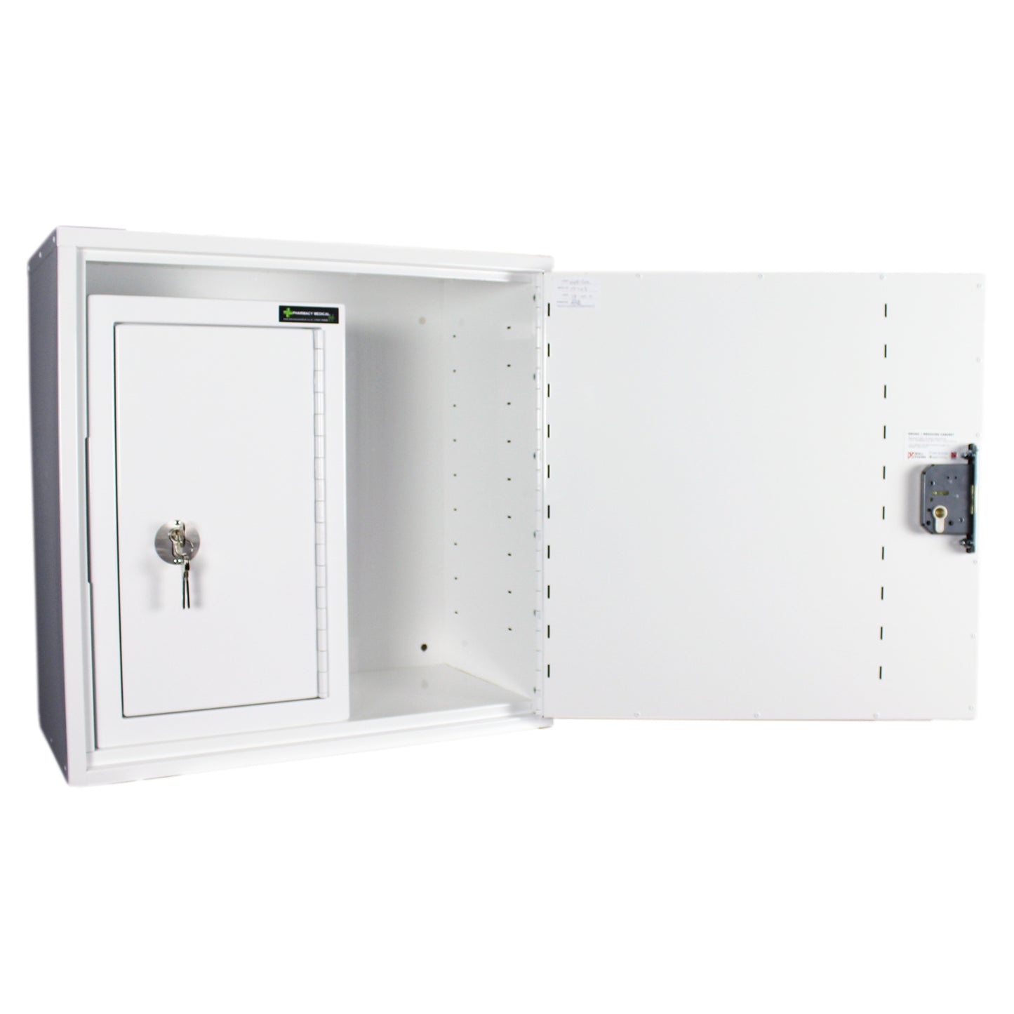Pharmacy Medical - HECCMC200A MEDICINE / DRUGS CABINET 600 X 600 X 300mm | SINGLE DOOR, 2 FULL DEPTH SHELVES | R/H HINGE - with internal: CONTROLLED DRUGS CABINET S, M or L | 1 SHELF (Removable) | R/H HINGE