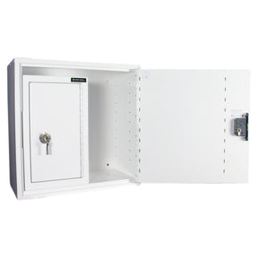  HECCMC200A MEDICINE / DRUGS CABINET 600 X 600 X 300mm | SINGLE DOOR, 2 FULL DEPTH SHELVES | R/H HINGE - with internal: CONTROLLED DRUGS CABINET S, M or L | 1 SHELF (Removable) | R/H HINGE