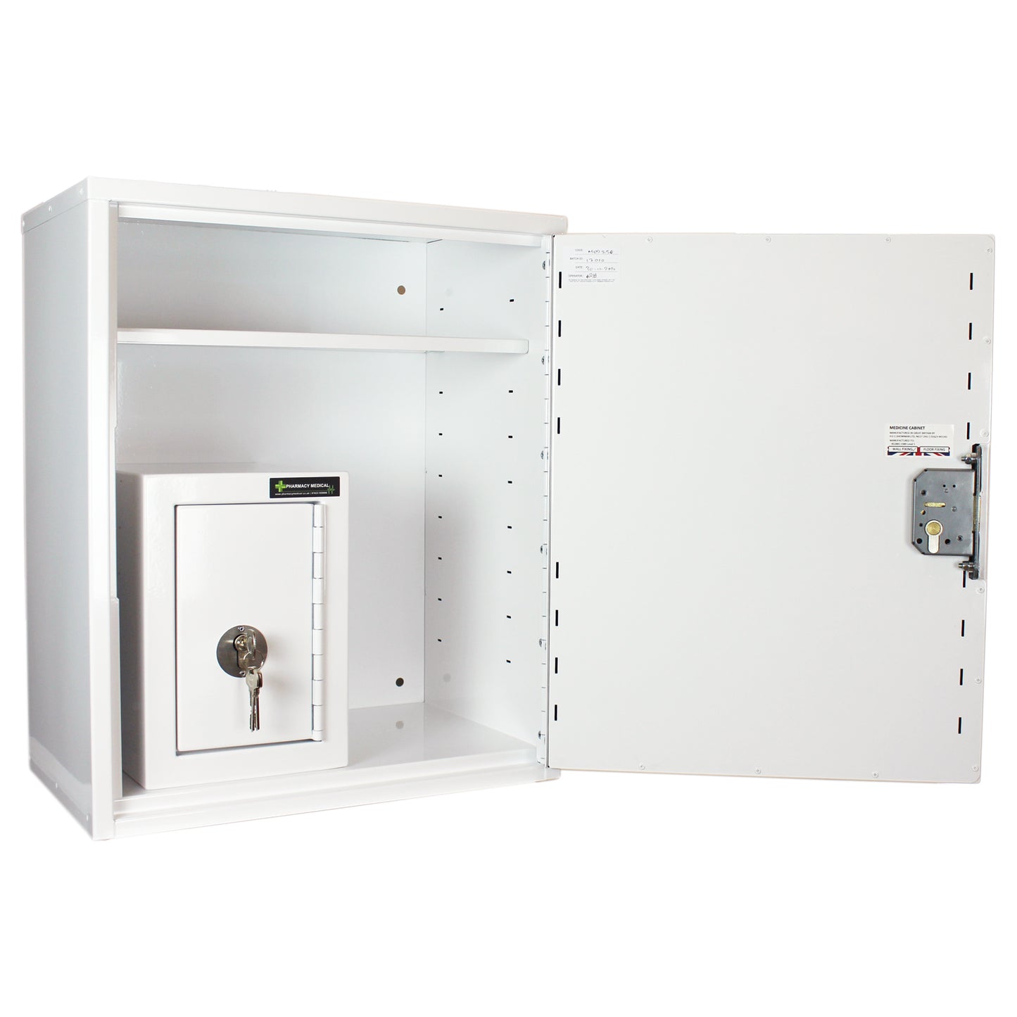 Pharmacy Medical - HECCMC250A MEDICINE / DRUGS CABINET 600 X 500 X 300mm | SINGLE DOOR, 2 FULL DEPTH SHELVES | R/H HINGE - with internal: CONTROLLED DRUGS CABINET S, M or L | 1 SHELF (Removable) | R/H HINGE