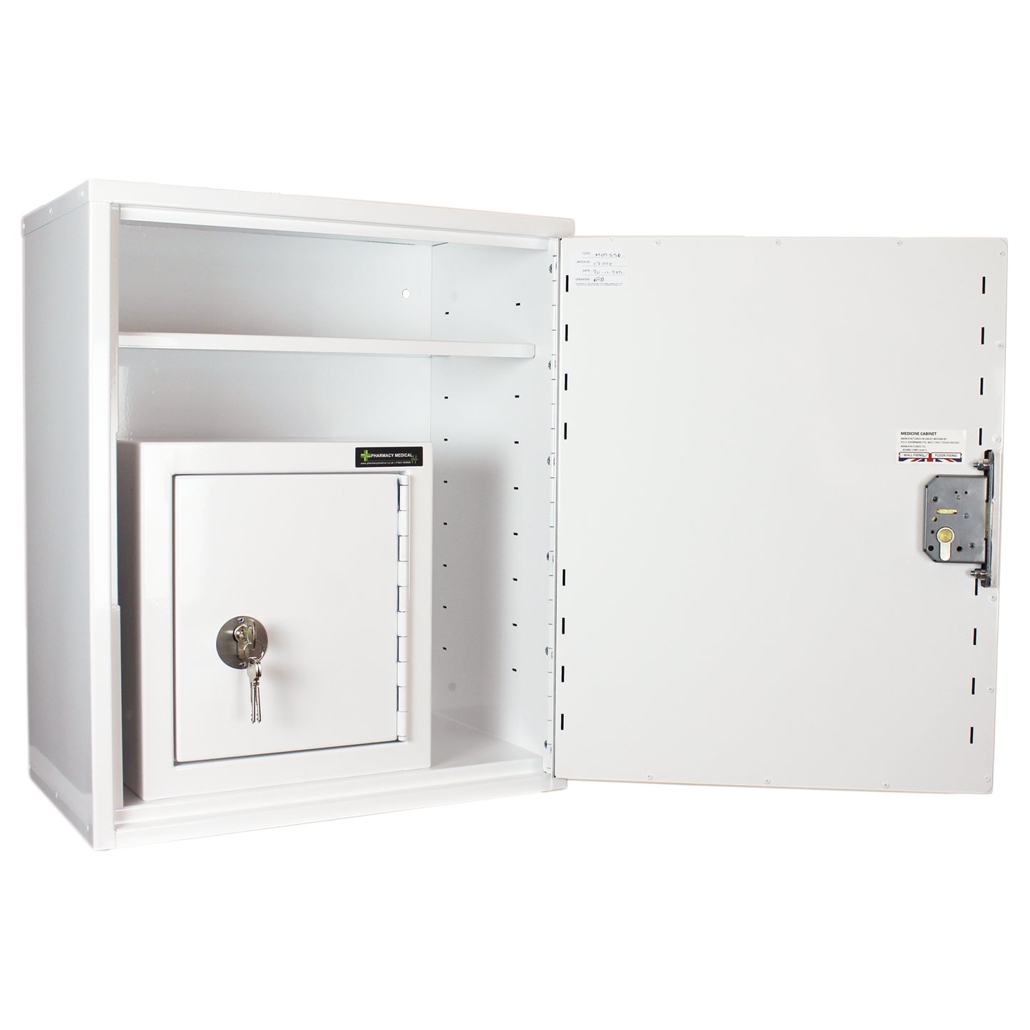 Pharmacy Medical - HECCMC250A MEDICINE / DRUGS CABINET 600 X 500 X 300mm | SINGLE DOOR, 2 FULL DEPTH SHELVES | R/H HINGE - with internal: CONTROLLED DRUGS CABINET S, M or L | 1 SHELF (Removable) | R/H HINGE