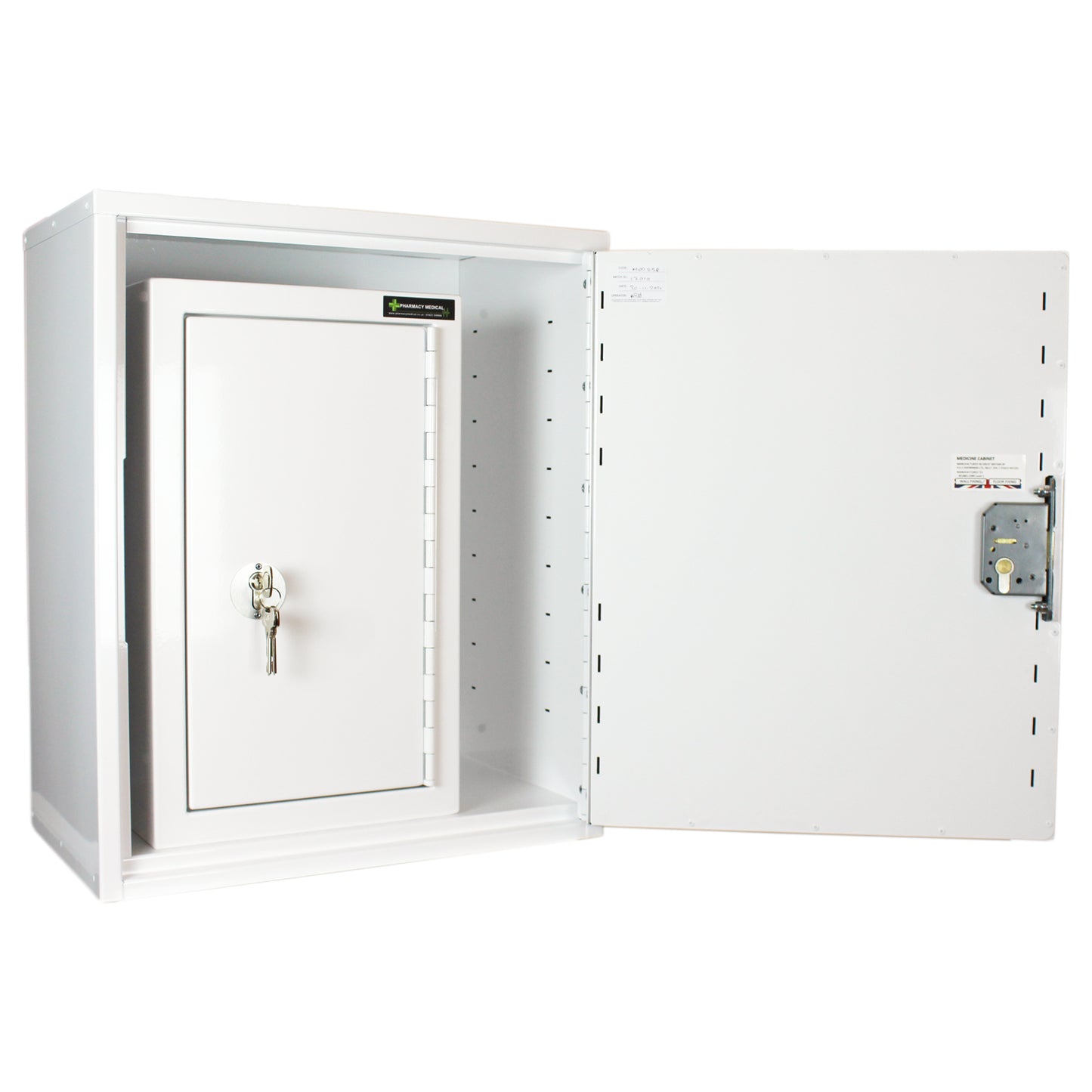 Pharmacy Medical - HECCMC250A MEDICINE / DRUGS CABINET 600 X 500 X 300mm | SINGLE DOOR, 2 FULL DEPTH SHELVES | R/H HINGE - with internal: CONTROLLED DRUGS CABINET S, M or L | 1 SHELF (Removable) | R/H HINGE