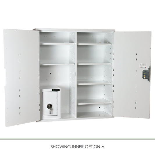 Pharmacy Medical - HECCMC402A MEDICINE / DRUGS CABINET 900 X 800 X 300mm | DOUBLE DOOR, 6 FULL DEPTH SHELVES | R/H HINGE - with internal: CONTROLLED DRUGS CABINET S, M or L | 1 SHELF (Removable) | R/H HINGE