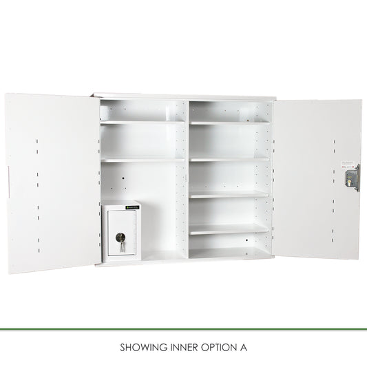 Pharmacy Medical - HECCMC404A MEDICINE / DRUGS CABINET 900 X 1000 X 300mm | DOUBLE DOOR, 6 FULL DEPTH SHELVES | R/H HINGE - with internal: CONTROLLED DRUGS CABINET S, M or L | 1 SHELF (Removable) | R/H HINGE
