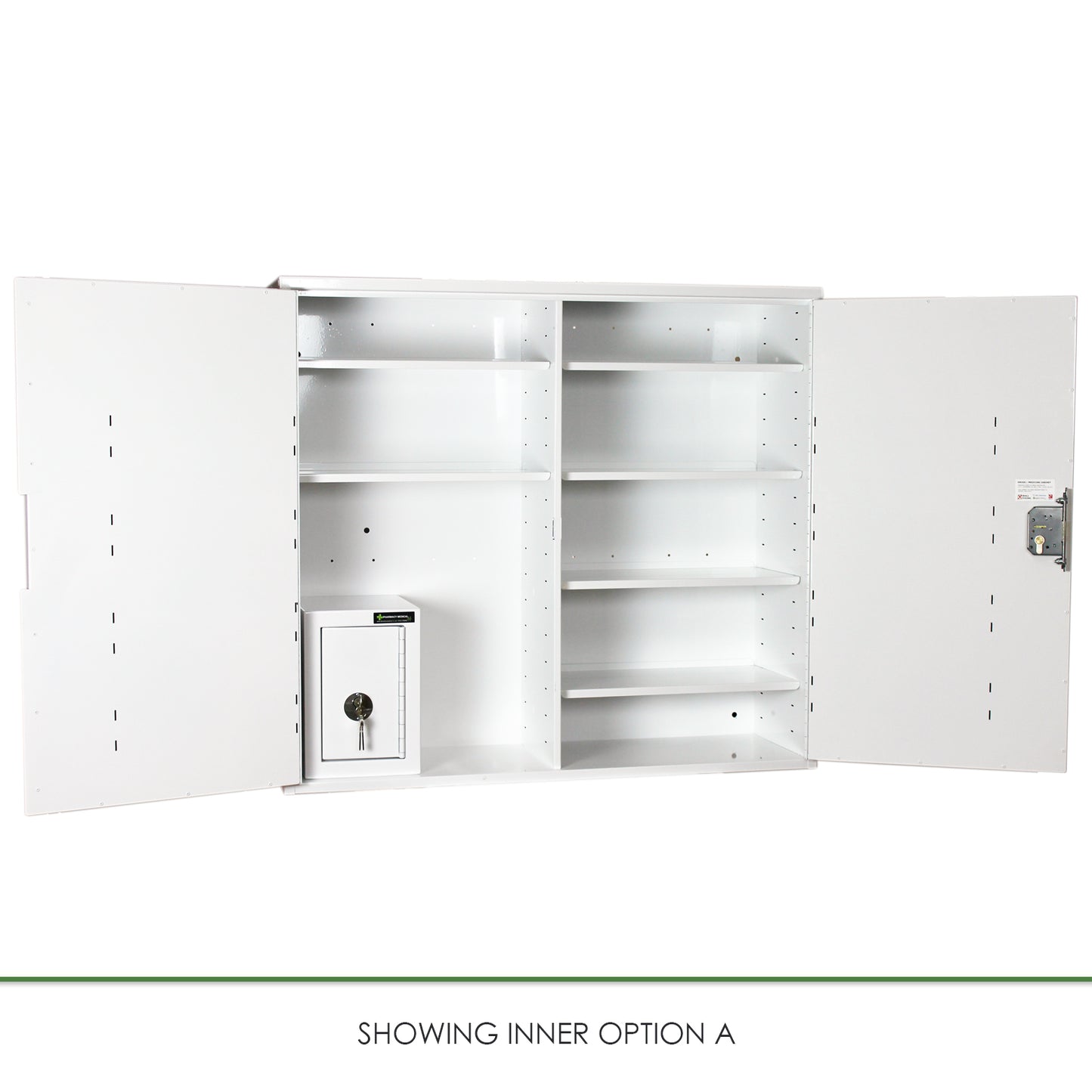 Pharmacy Medical - HECCMC404A MEDICINE / DRUGS CABINET 900 X 1000 X 300mm | DOUBLE DOOR, 6 FULL DEPTH SHELVES | R/H HINGE - with internal: CONTROLLED DRUGS CABINET S, M or L | 1 SHELF (Removable) | R/H HINGE