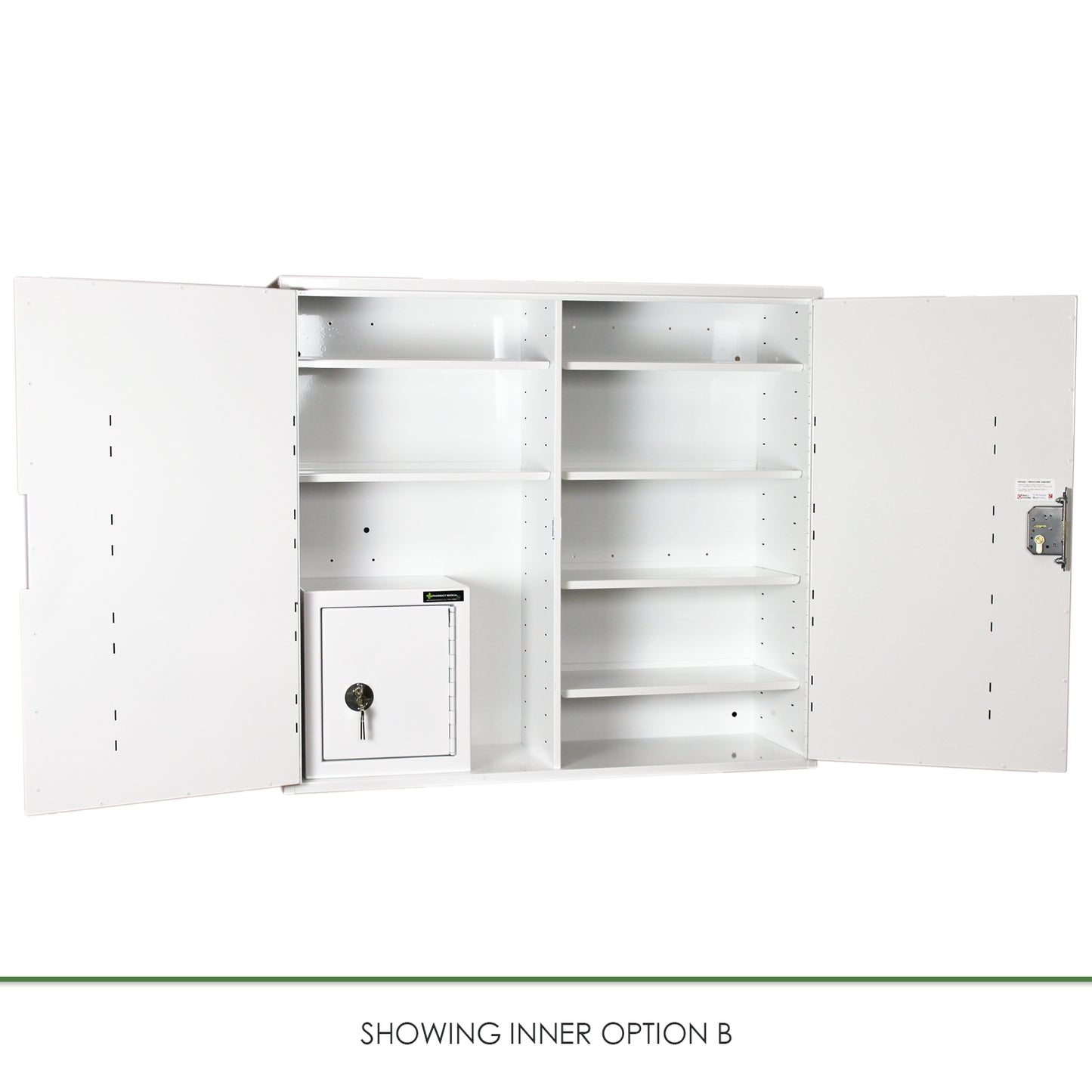 Pharmacy Medical - HECCMC401A MEDICINE / DRUGS CABINET 600 X 800 X 300mm | DOUBLE DOOR, 6 FULL DEPTH SHELVES | R/H HINGE - with internal: CONTROLLED DRUGS CABINET S, M or L | 1 SHELF (Removable) | R/H HINGE