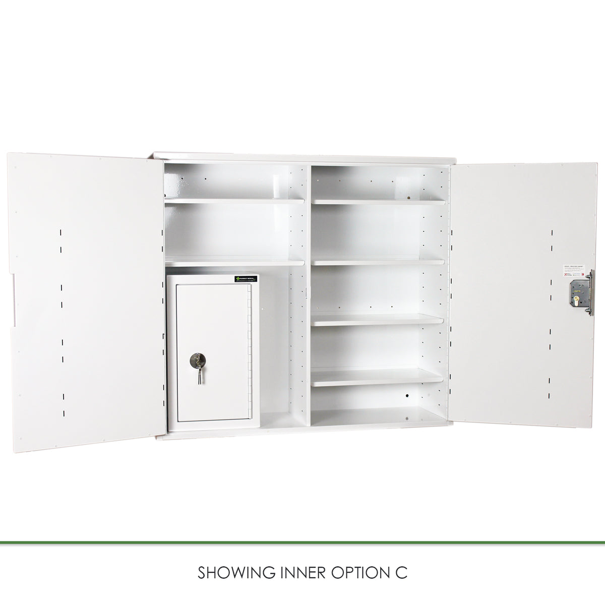 Pharmacy Medical - HECCMC404A MEDICINE / DRUGS CABINET 900 X 1000 X 300mm | DOUBLE DOOR, 6 FULL DEPTH SHELVES | R/H HINGE - with internal: CONTROLLED DRUGS CABINET S, M or L | 1 SHELF (Removable) | R/H HINGE