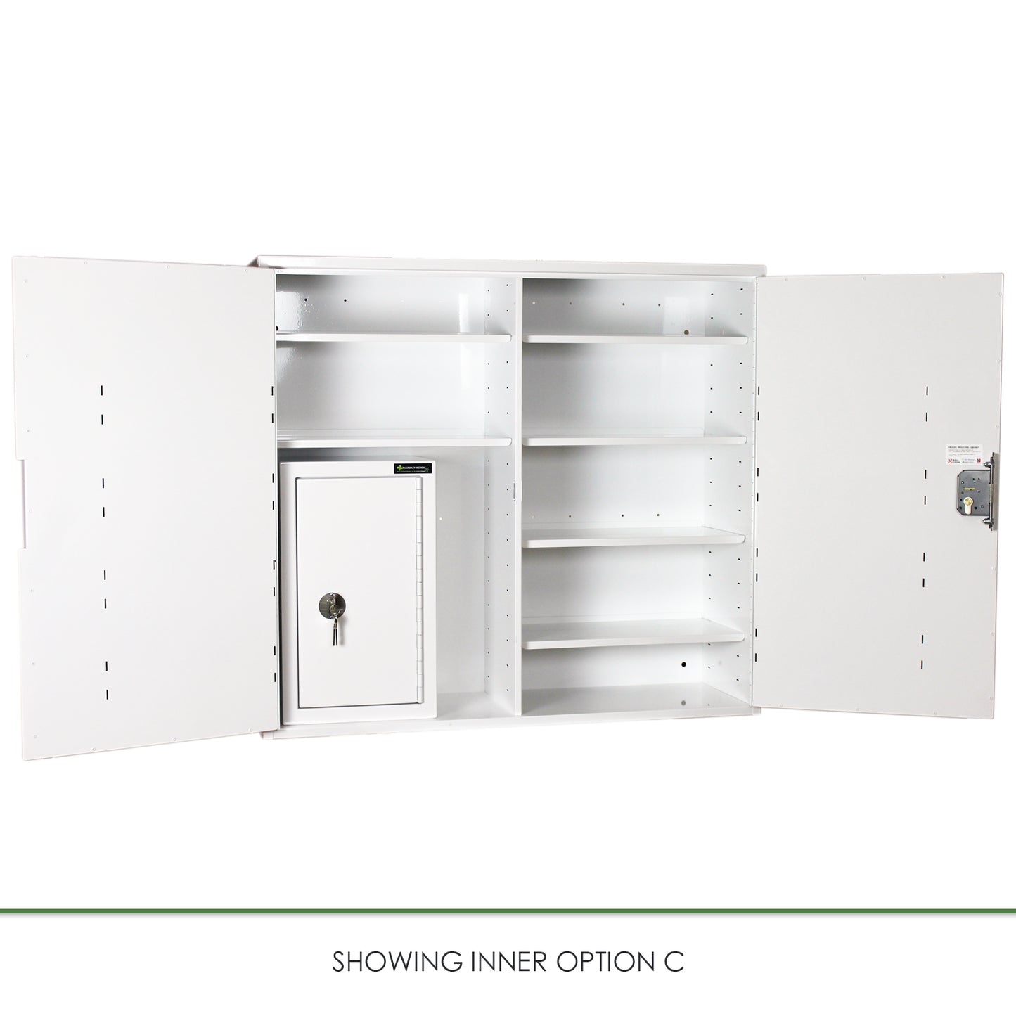 Pharmacy Medical - HECCMC404A MEDICINE / DRUGS CABINET 900 X 1000 X 300mm | DOUBLE DOOR, 6 FULL DEPTH SHELVES | R/H HINGE - with internal: CONTROLLED DRUGS CABINET S, M or L | 1 SHELF (Removable) | R/H HINGE