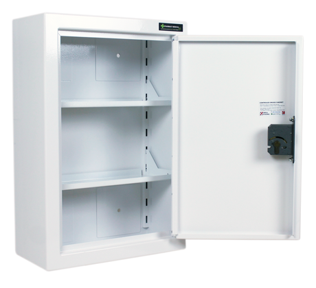 Pharmacy Medical - HECDC1012 CONTROLLED DRUGS CABINET | 2 SHELVES (Adjustable) |  R or L HINGE, optional warning light - internal view