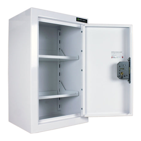 HECDC905 CONTROLLED DRUGS CABINET 500 X 300 X 270mm | 2 SHELVES (Adjustable) | Floor + Wall Fixing | R or L HINGE, optional warning light - internal view 