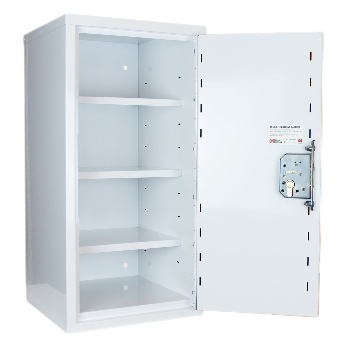 HECMC230 MEDICINE / DRUGS CABINET 600 X 300 X 300mm | 3 FULL DEPTH SHELVES | R or L HINGE, optional warning light