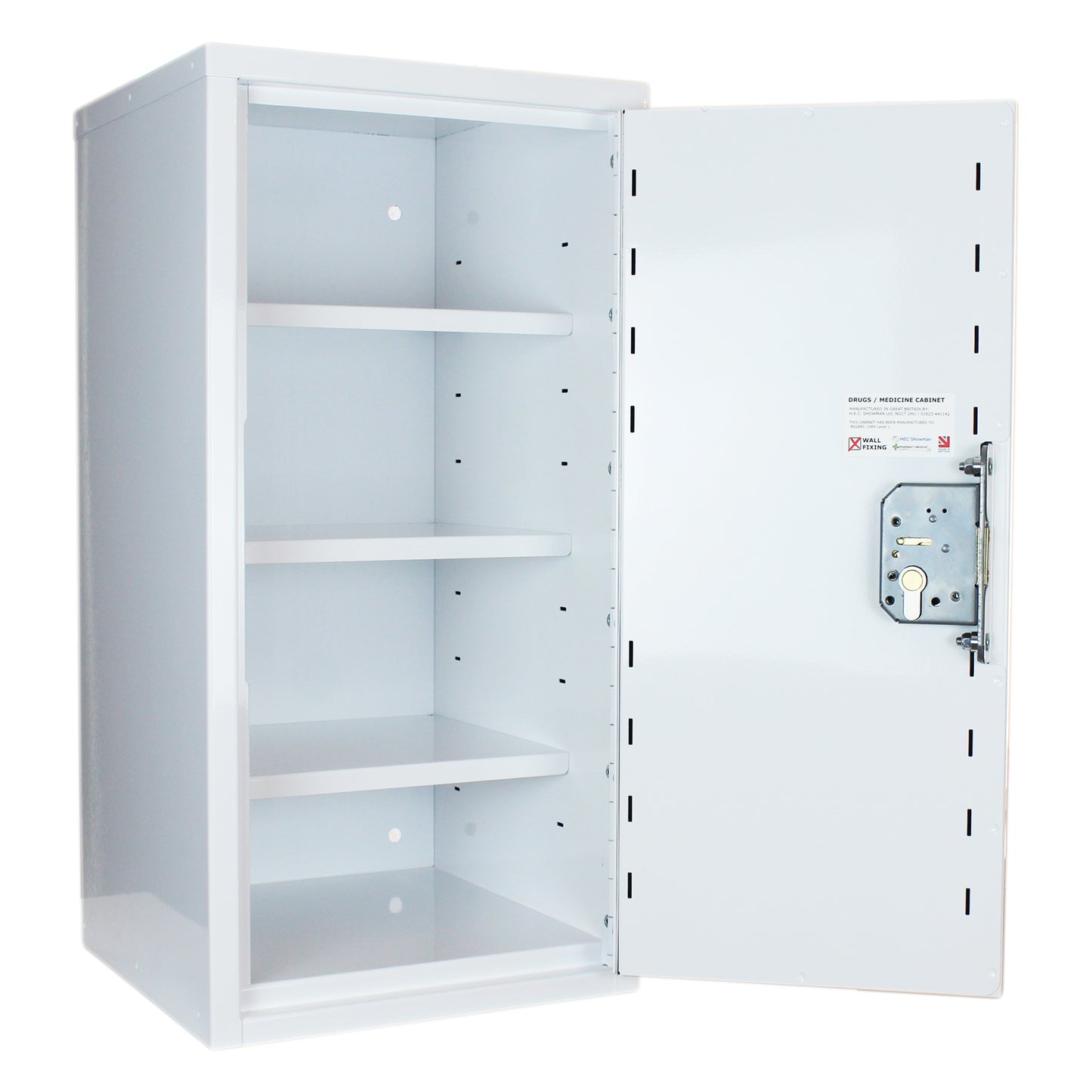 Pharmacy Medical - HECMC230 MEDICINE / DRUGS CABINET 600 X 300 X 300mm | 3 FULL DEPTH SHELVES | R or L HINGE, optional warning light