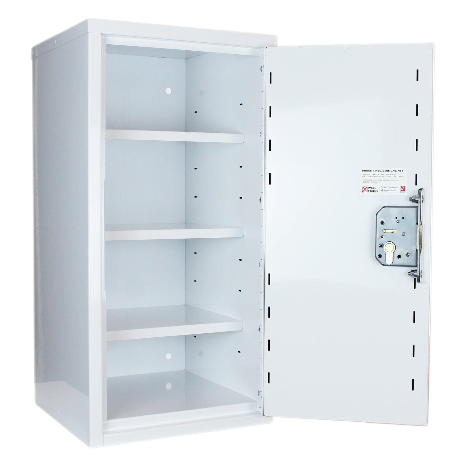HECMC230 MEDICINE / DRUGS CABINET 600 X 300 X 300mm | 3 FULL DEPTH SHELVES | R or L HINGE, optional warning light