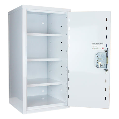 HECMC230 MEDICINE / DRUGS CABINET 600 X 300 X 300mm | 3 FULL DEPTH SHELVES | R or L HINGE, optional warning light