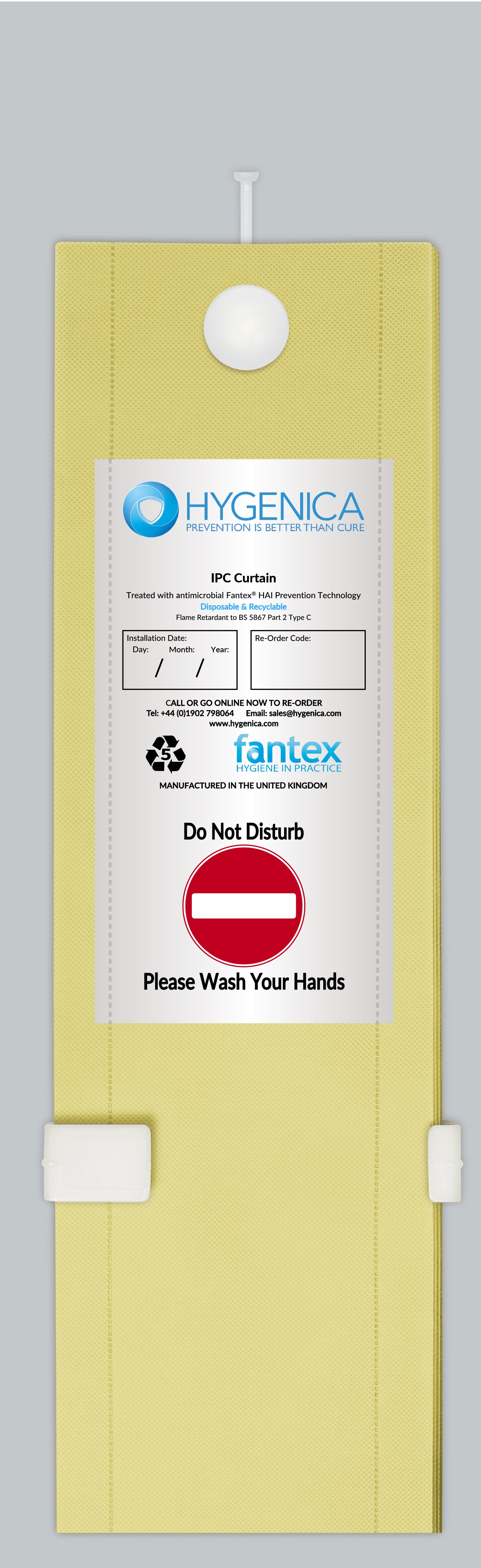 Hygenica - Anti Microbial Treated Fantex® IPC Disposable Cubicle Curtain - large (7500mm x 2000mm) , multiple hook options