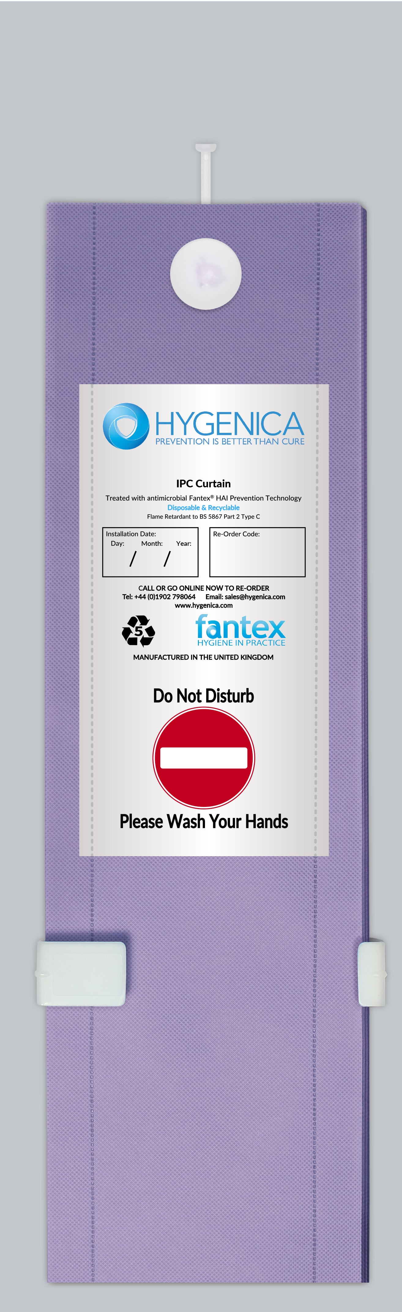 Hygenica - Anti Microbial Treated Fantex® IPC Disposable Cubicle Curtain - large (7500mm x 2000mm) , multiple hook options
