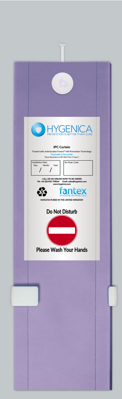 Hygenica - Anti Microbial Treated Fantex® IPC Disposable Cubicle Curtain - large (7500mm x 2000mm) , multiple hook options
