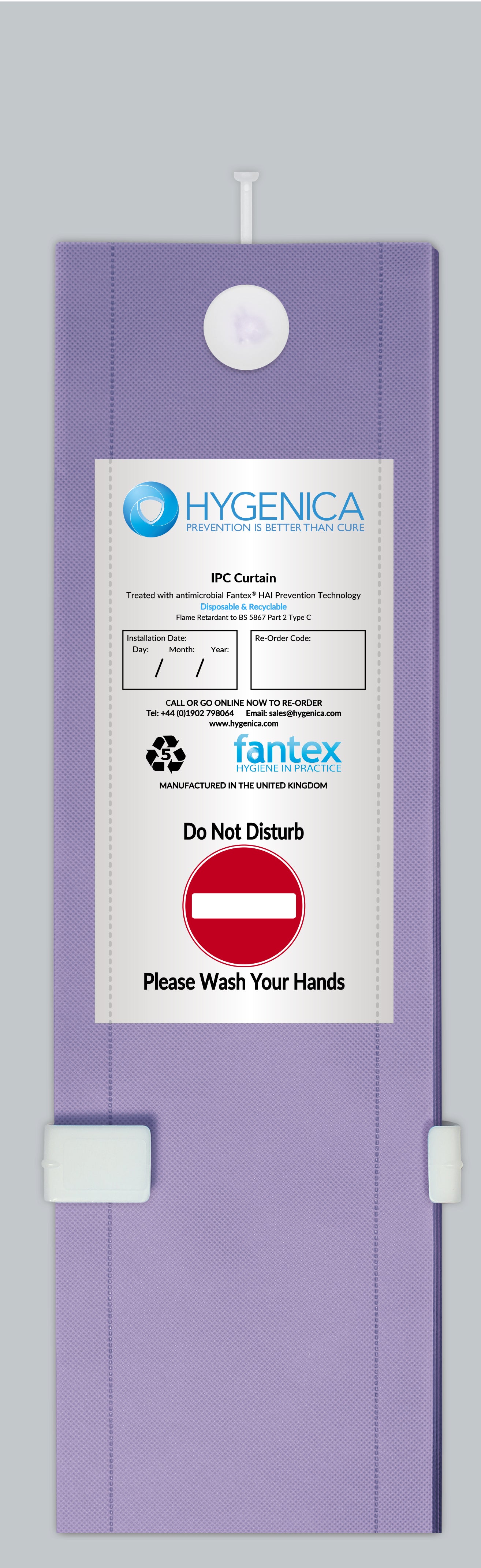 Hygenica - Anti Microbial Treated Fantex® IPC Disposable Cubicle Curtain - small (2400mm x 2000mm), multiple hook options
