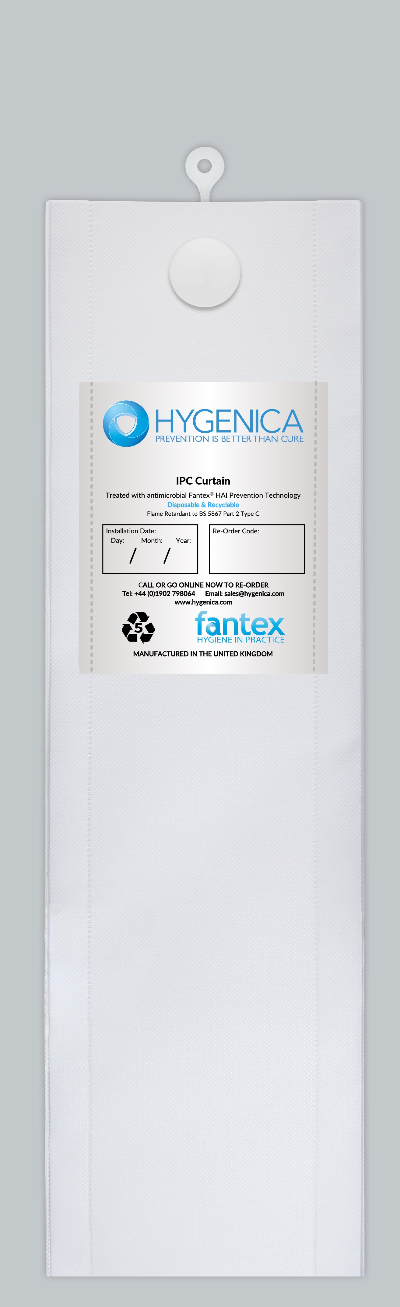 Hygenica - Anti-microbial Treated Fantex® IPC Disposable Shower Curtain - small (2400mm x 2000mm), multiple hook options