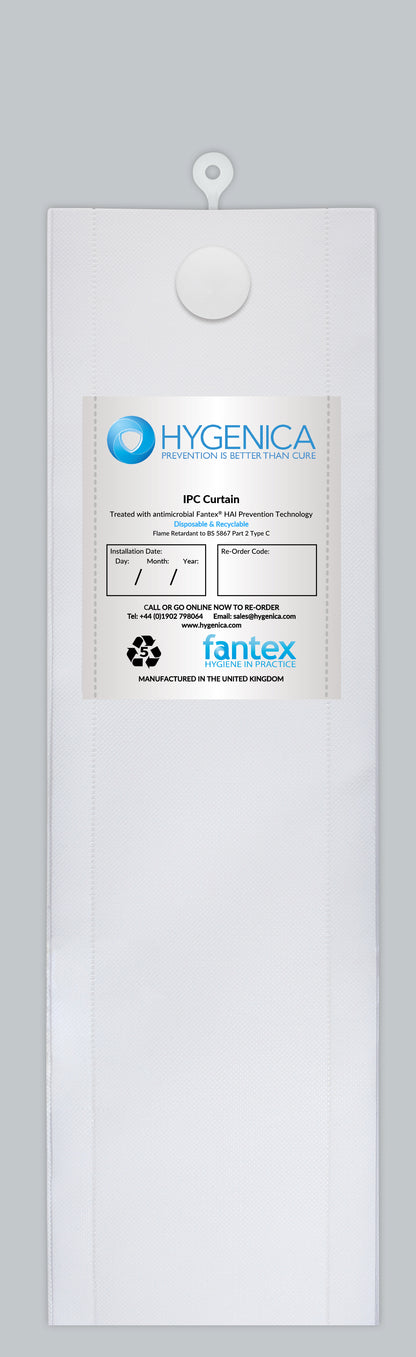 Hygenica - Anti-microbial Treated Fantex® IPC Disposable Shower Curtain - small (2400mm x 2000mm), multiple hook options