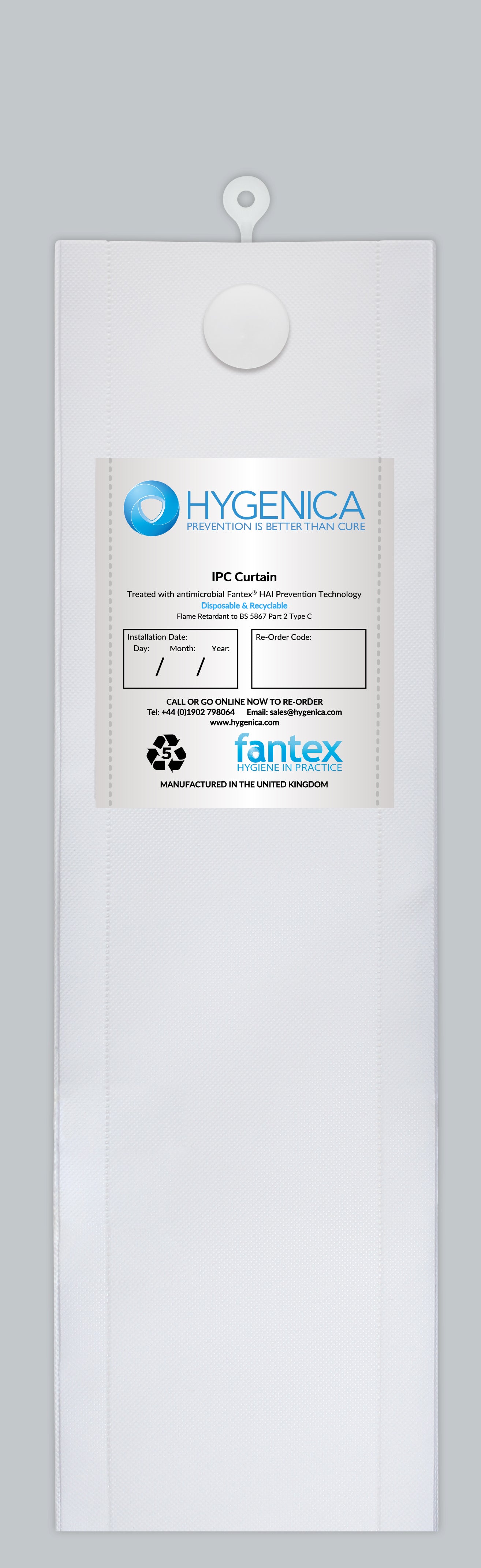 Hygenica - Anti Microbial Treated Fantex® IPC Disposable Cubicle Curtain - large (7500mm x 2000mm) , multiple hook options