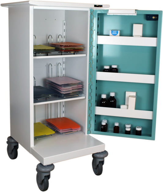 Pharmacy Medical - HECT150 6 HOOP MONITORED DOSAGE (MDS) DRUGS TROLLEY | 3 INTERNAL SHELVES (Adjustable) | SINGLE DOOR / KEY LOCK or CODE