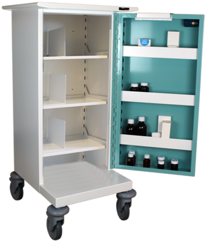 Pharmacy Medical - HECT410 30 CASSETTE NOMAD TROLLEY | SINGLE DOOR / KEY LOCK