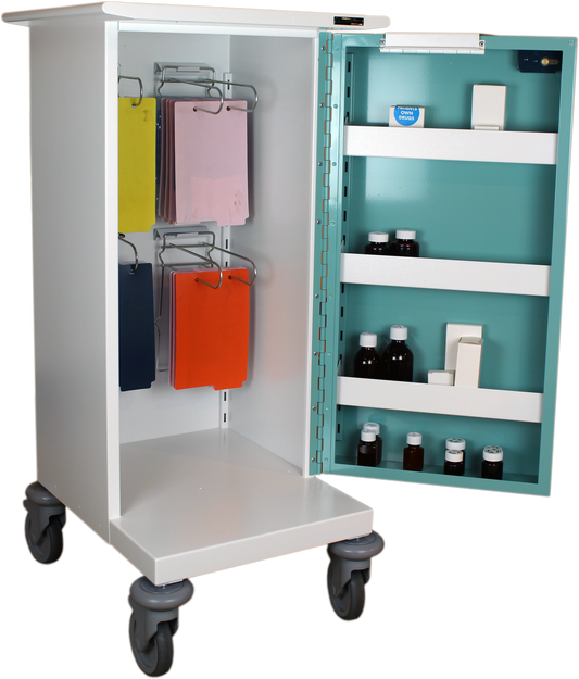 Pharmacy Medical - HECT110 4 HOOP MONITORED DOSAGE (MDS) DRUGS TROLLEY | SINGLE DOOR / key or code lock