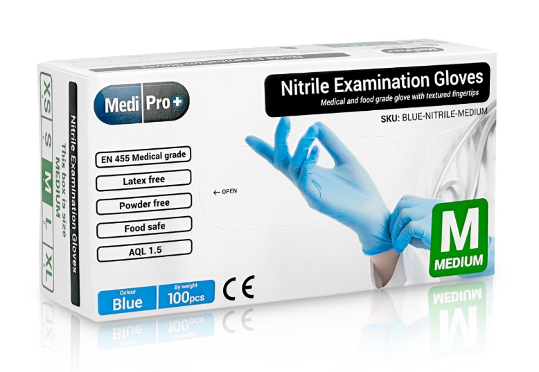 Blue Nitrile Gloves Medical Grade Cat III PPE Medium x 100