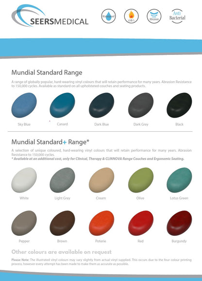 Seers - CLINNOVA Ultra 1 Electric couch, 3 section, gas assisted back and foot rest, classic base with wheel and foot switch options (265Kg SWL)