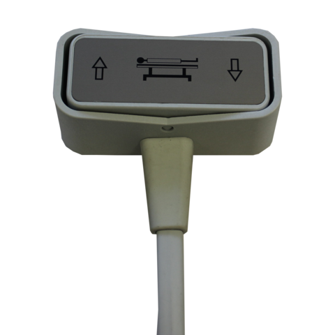 A single hand control switch for a couch, with an up-down arrow and a power symbol on the front panel.