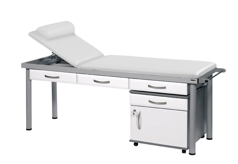 Sunflower - Practitioner Deluxe Examination Couch in Gloss White Cabinet Finish, various vinyl colours