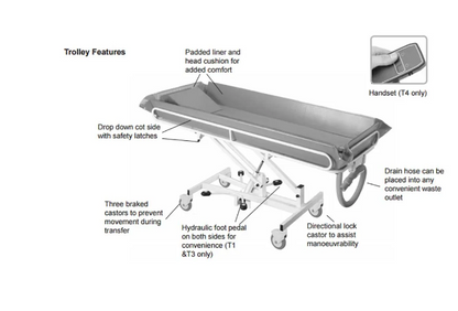 Chiltern Shower Trolley - T1 Hydraulic Height Adjustable