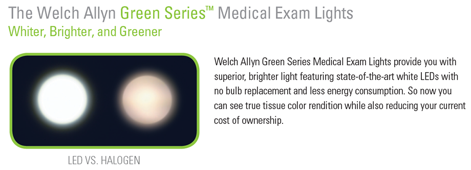 Welch Allyn GS300 Green Series LED Exam Light - Wall Mounted - light information