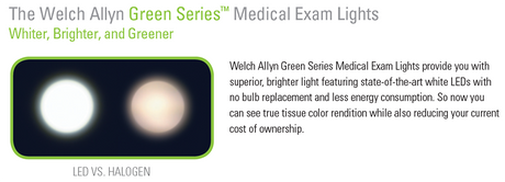Welch Allyn GS300 Green Series LED Exam Light - Wall Mounted - light information