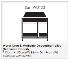 Ward Drug & Medicine Dispensing Trolley (keyed to differ) - Medium Capacity with divider system & 2 storage trays