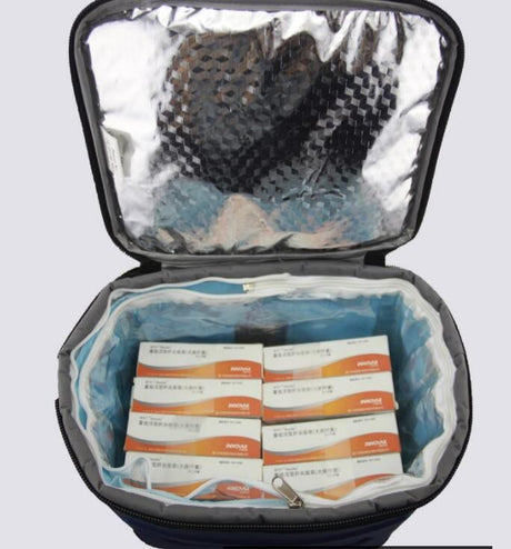 Nomad Soft Medical Cool Carrier with fitted thermometer display in lid - internal view