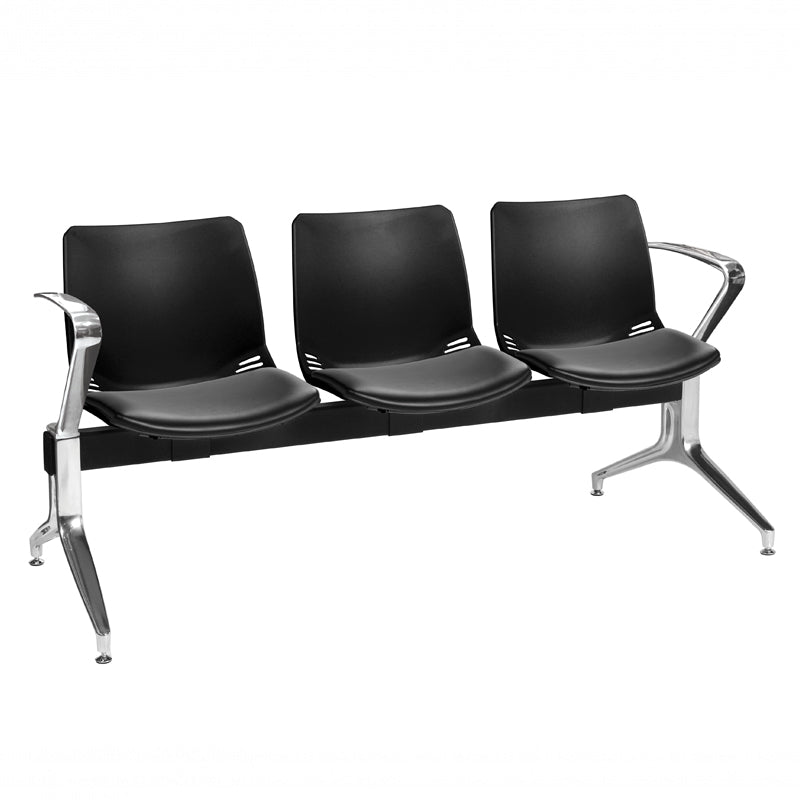 Sunflower - Neptune Visitor 3 Seat Module with 3 Black Vinyl Upholstered Seat Pads
