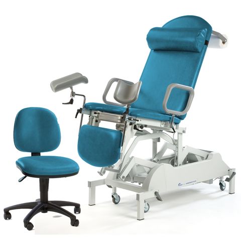 Seers - Medicare Deluxe Gynaecology Couch Deluxe model Removable extension, base cover, matching chair - PRH and HC (RWD)