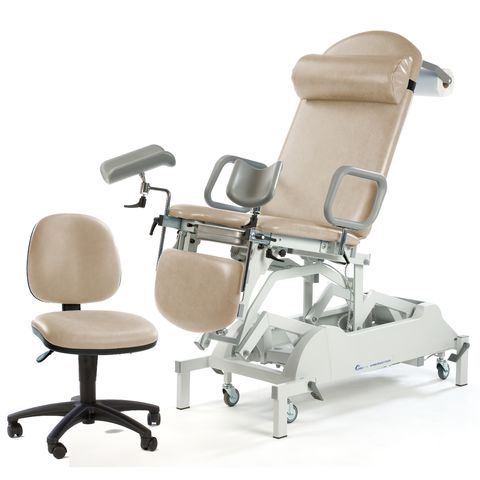 Seers - Medicare Deluxe Gynaecology Couch Deluxe model Removable extension, base cover, matching chair - PRH and HC (RWD)