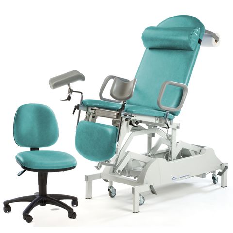 Seers - Medicare Deluxe Gynaecology Couch Deluxe model Removable extension, base cover, matching chair - PRH and HC (RWD)