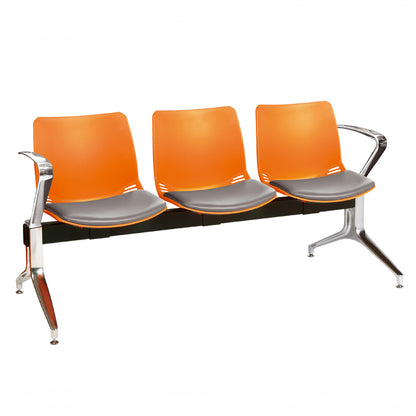 Sunflower - Neptune Visitor 3 Seat Module with 3 Grey Vinyl Upholstered Seat Pads