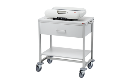 seca 403 - Mobile cart with drawer for seca baby scales with indentations in the surface to secure seca baby scales firmly in place