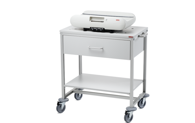 seca 403 - Mobile cart with drawer - with baby scales in place