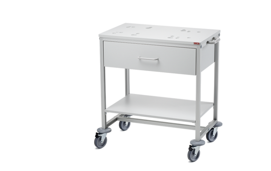 seca 403 - Mobile cart with drawer for seca baby scales with indentations in the surface to secure seca baby scales firmly in place