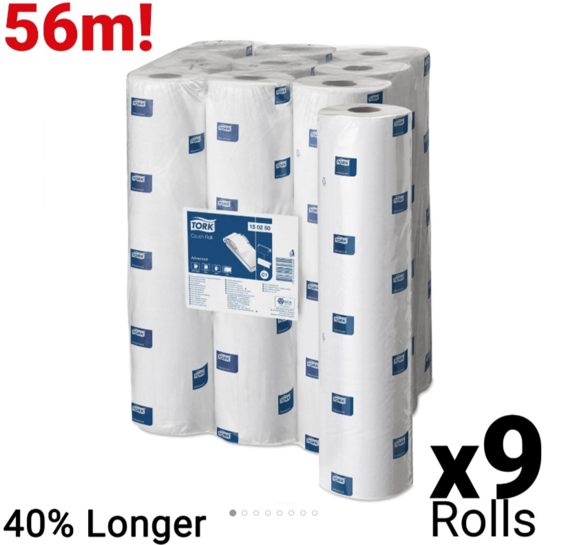 Tork Couch Roll Advanced White 2 Ply - 150250 - Case of 9 Rolls - 48cm/19" x 56m